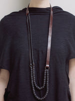 DESIGNS BY SONIA, BLACK LUXURY ITALIAN LEATHER, AND OLD BEADS, DOUBLE LAYER NECKLACE