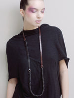 DESIGNS BY SONIA, BLACK LUXURY ITALIAN LEATHER, AND OLD BEADS MEDIUM SIZE, NECKLACE