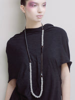 DESIGNS BY SONIA, BLACK LUXURY ITALIAN LEATHER, AND OLD BEADS MEDIUM SIZE, ASYMMETRICAL NECKLACE