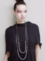 DESIGNS BY SONIA, BLACK ITALIAN LEATHER AND LARGE OLD BEADS, DOUBLE LAYER NECKLACE