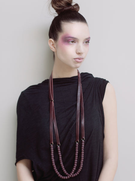 DESIGNS BY SONIA, OLD BEADS, DOUBLE LAYER NECKLACE WITH PREMIUM QUALITY ITALIAN LEATHER